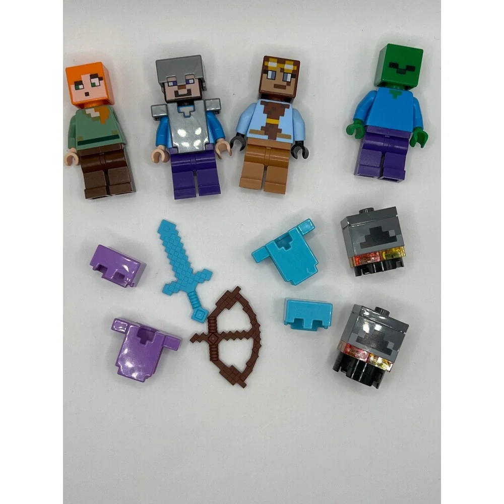 LEGO Minecraft Minifigures Lot Alex Steve Zombie Villager Sword Bow Accessories